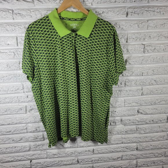 Riders Lee Womens Top 3X Plus Short Sleeve Quarter Button Green NOV75E - Picture 1 of 9